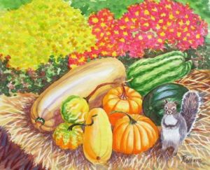 Voir le détail de cette oeuvre: A Squirrel and Pumpkins